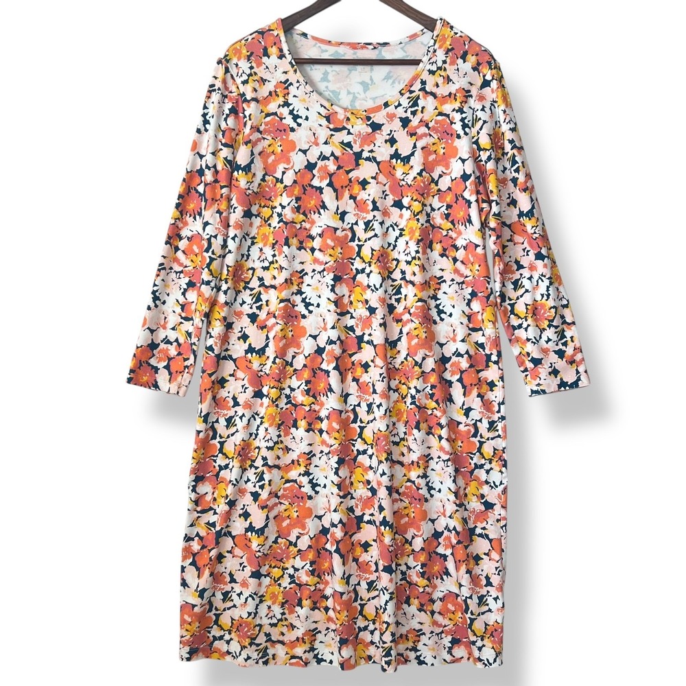 Lands' End LP 14-16 Petite Floral 100% Cotton Maxi‎ Dress Comfy Cozy Vacation
